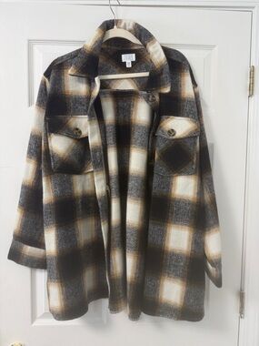 Time and Tru Brown Cream and Gray Plaid Jacket